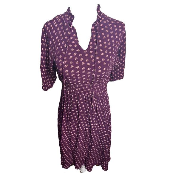 Moonglow Vintage Purple Elastic Waist Floral 3/4 Sleeve Dress Women's Est XS-SM - Picture 3 of 7